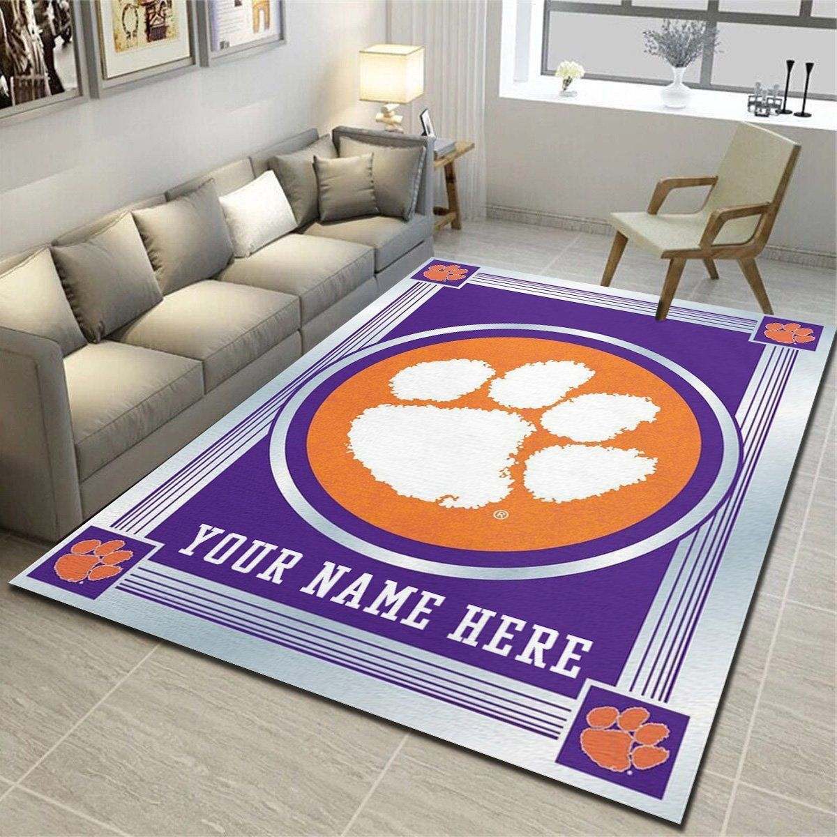 Clemson Tigers Personalized Area Rug, Team Living Room Carpet, Customized Man Cave Floor Mat