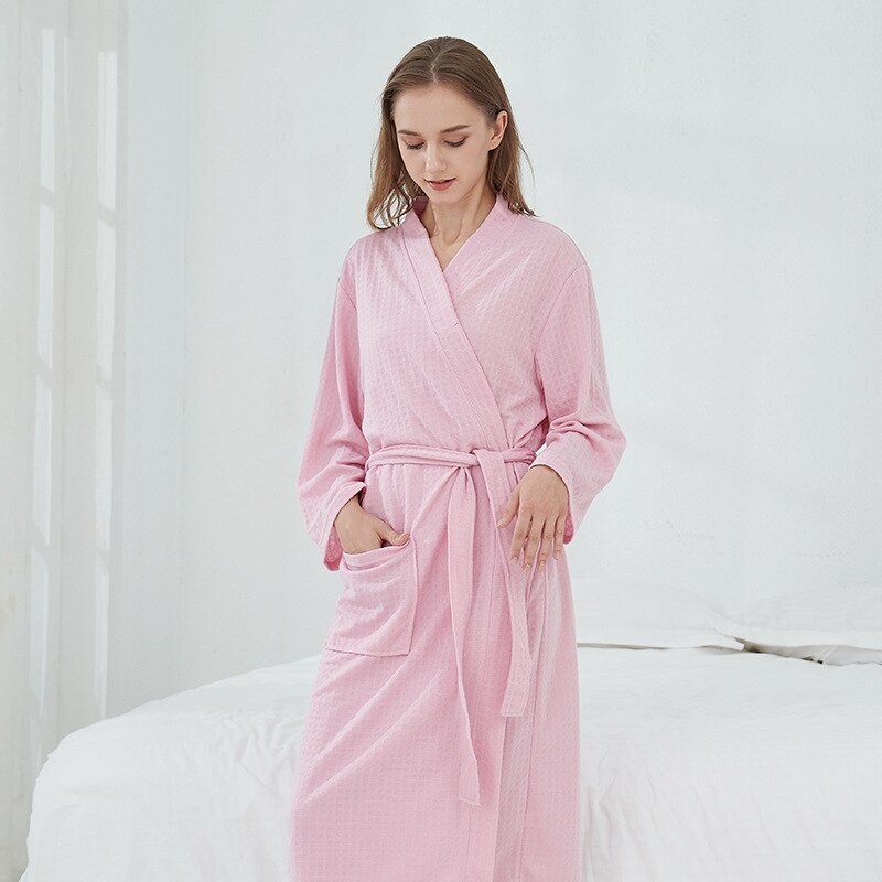 V Neck Long Sleeve Solid Color Nightgown Women Robe Nightdress Home Clothes Bathrobe Sleep Dress Kimono Cotton Loose Outside alx