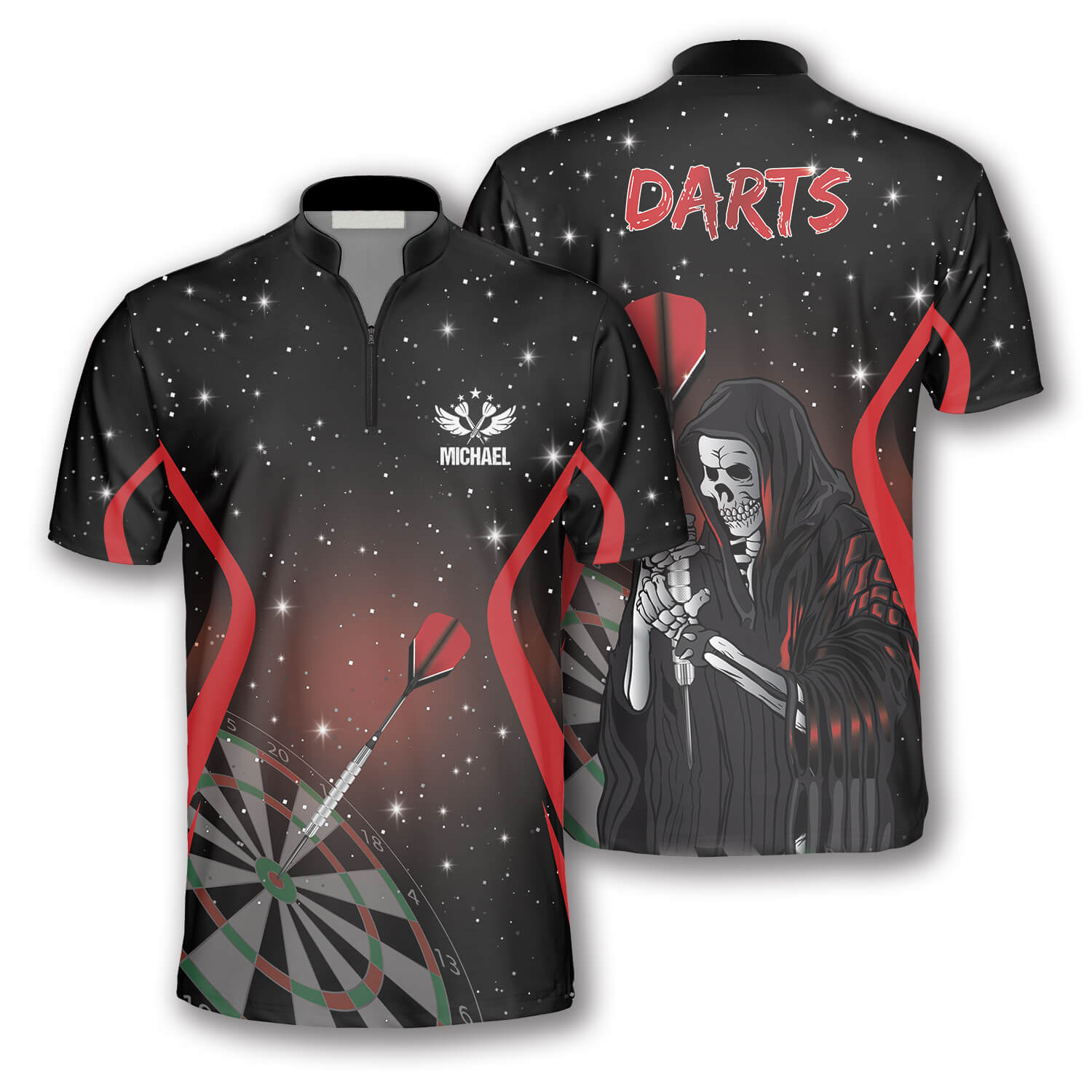 Grim Reaper Red Black Version Custom Darts Jerseys For Men, Perfect Gift For Dart Player