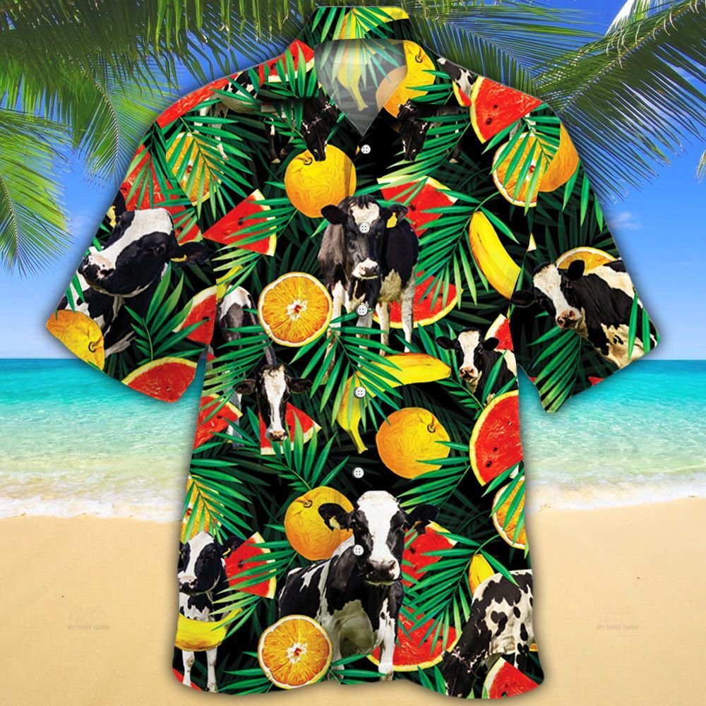 Holstein Friesian Cattle Lovers Tropical Fruits Hawaii Cow Hawaii Shirt For Men Women Ha54007