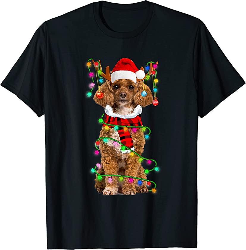 Poodle Dog Santa Xmas Puppy Lover Christmas Lights T-Shirt