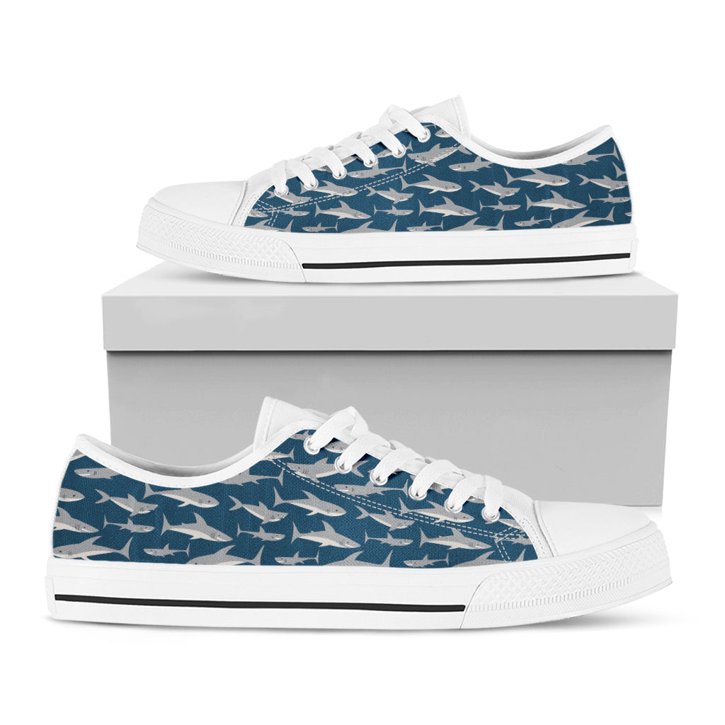 White Shark Pattern Print White Low Top Shoes