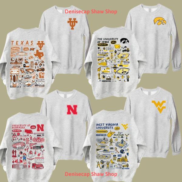 All Team College Football Ash Grey Crewneck Sweatshirt Custom Team 2 Sided With Hand-Drawn University Artwork. Unisex Design, Perfect for Fans, Size S-3XL