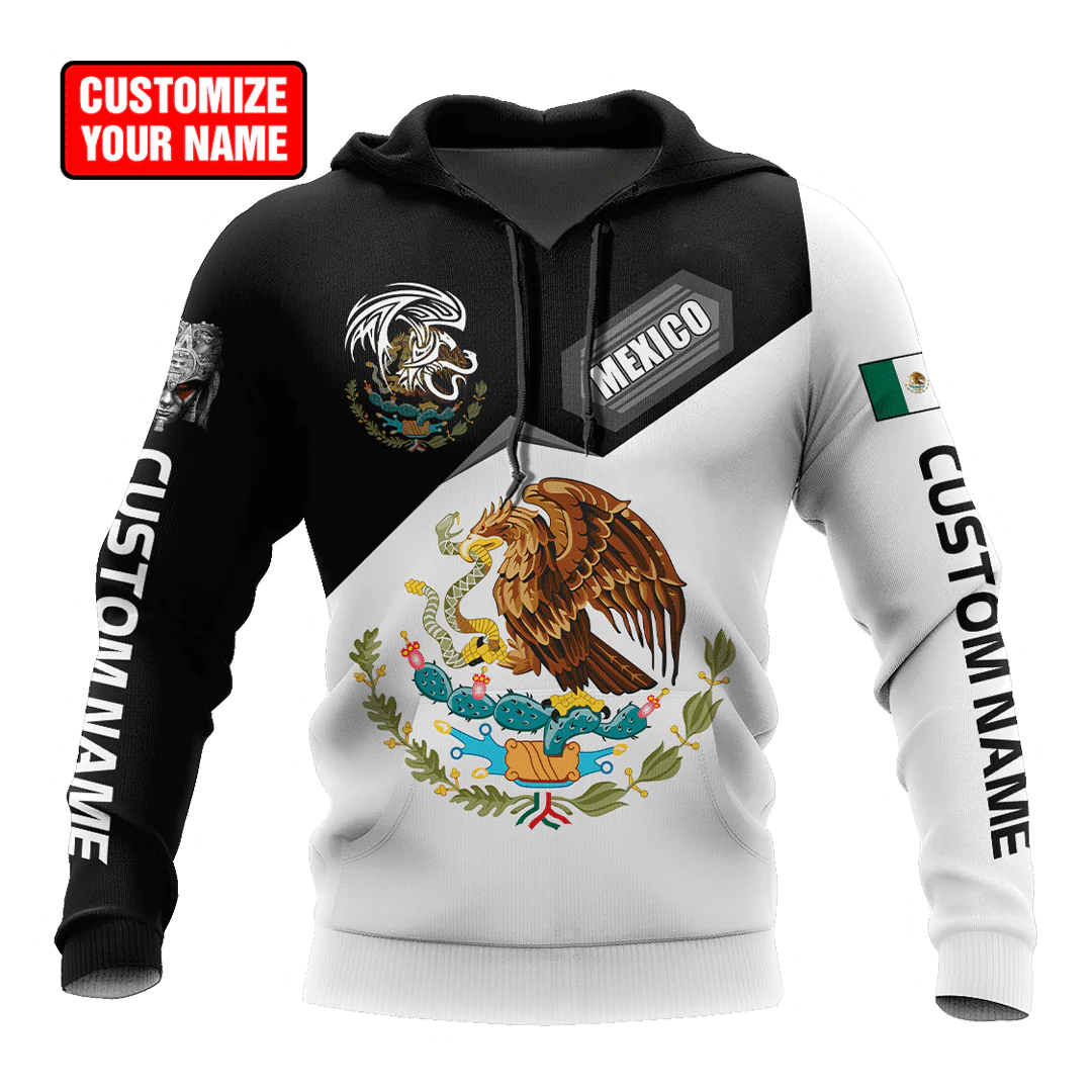 Custom Name 3D Full Printed Mexican Hoodie, Eagle Mexico Hoodies, Hoodies For Mexican Friend