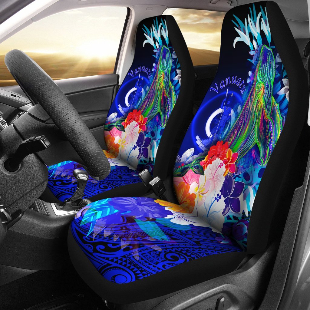 Vanuatu Car Seat Covers – Humpback Whale with Tropical Flowers (Blue)- BN18