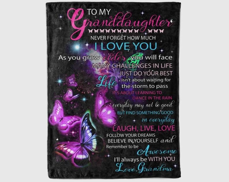 To My Granddaughter, Butterfly Blanket, Never Forget How Much I Love You, Gift For Granddaughter Family Home Decor Bedding Couch Sofa Soft And Comfy Cozy