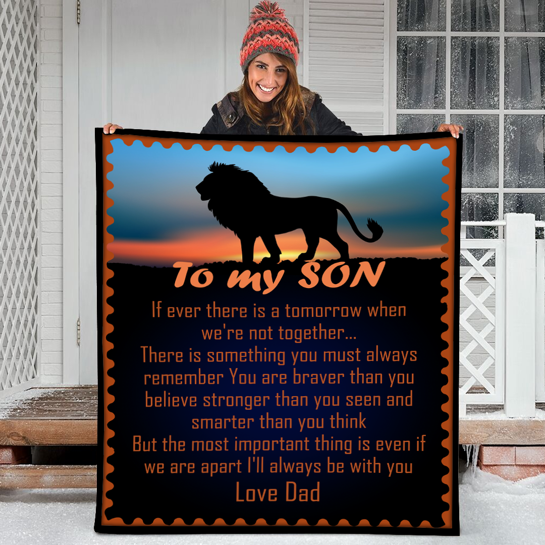 To My Son If Ever There Is A Tomorrow Lion Sunset Blue Sky 1 Fleece Blanket Small Medium Large X-Large