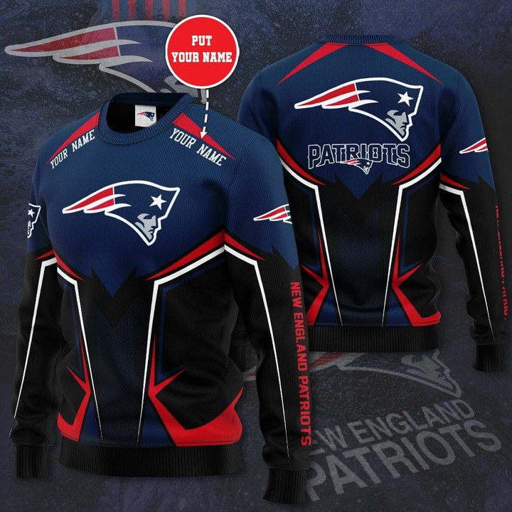 New England Patriots Custom Name Avenger Navy Gift For Fan Ugly Wool Sweater Christmas