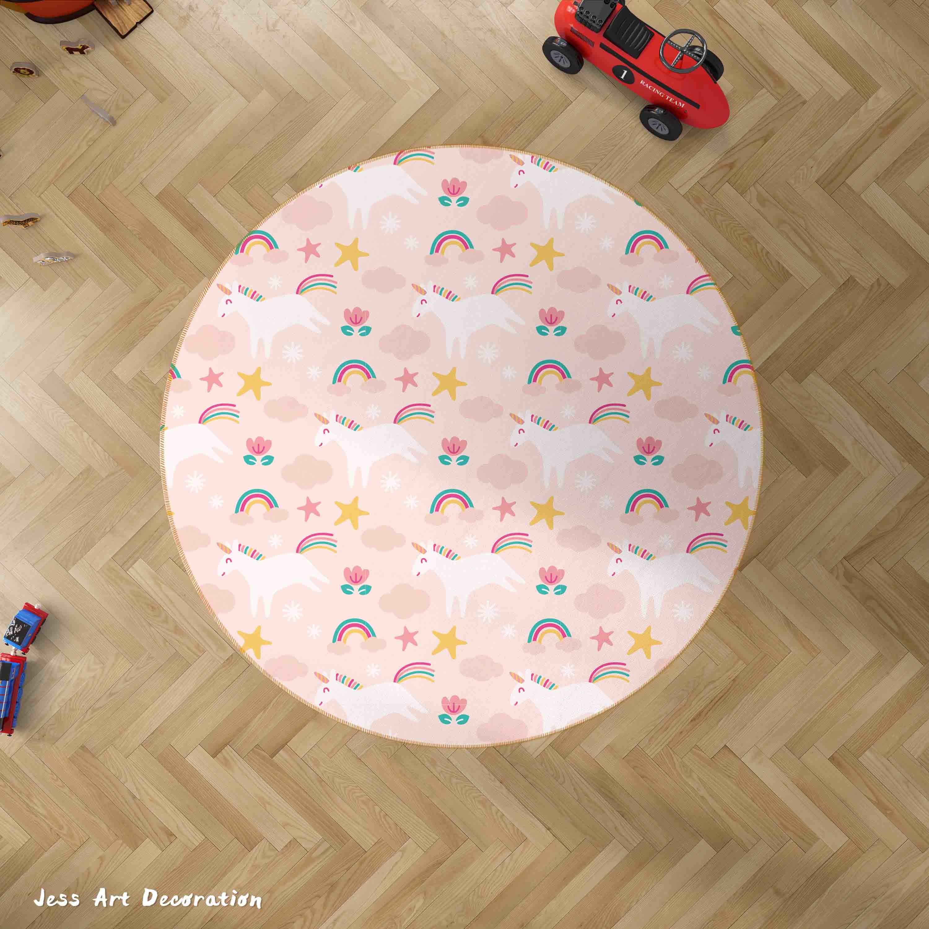 3D Cartoon Animal Unicorn Rainbow Kids Non-Slip Round Rug Mat 47