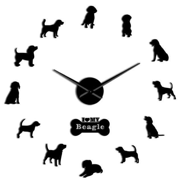Marshall Beagle Portrait Oversized 3D Diy Dog Lovers Acrylic Mirror Sticker Home Decor Wall Clock A61