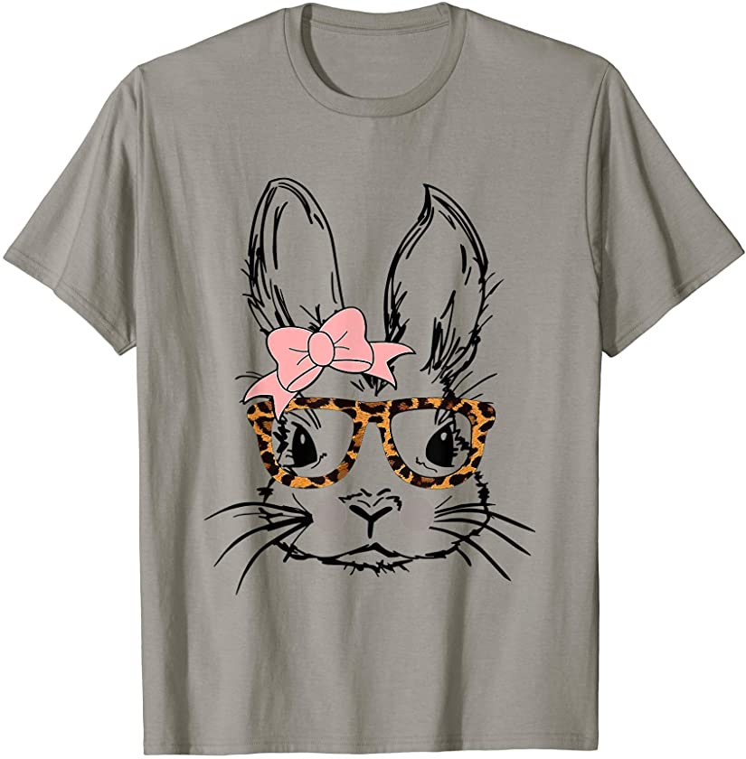 Cute Bunny Rabbit Face Wearing Leopard Glasses Easter T-Shirt