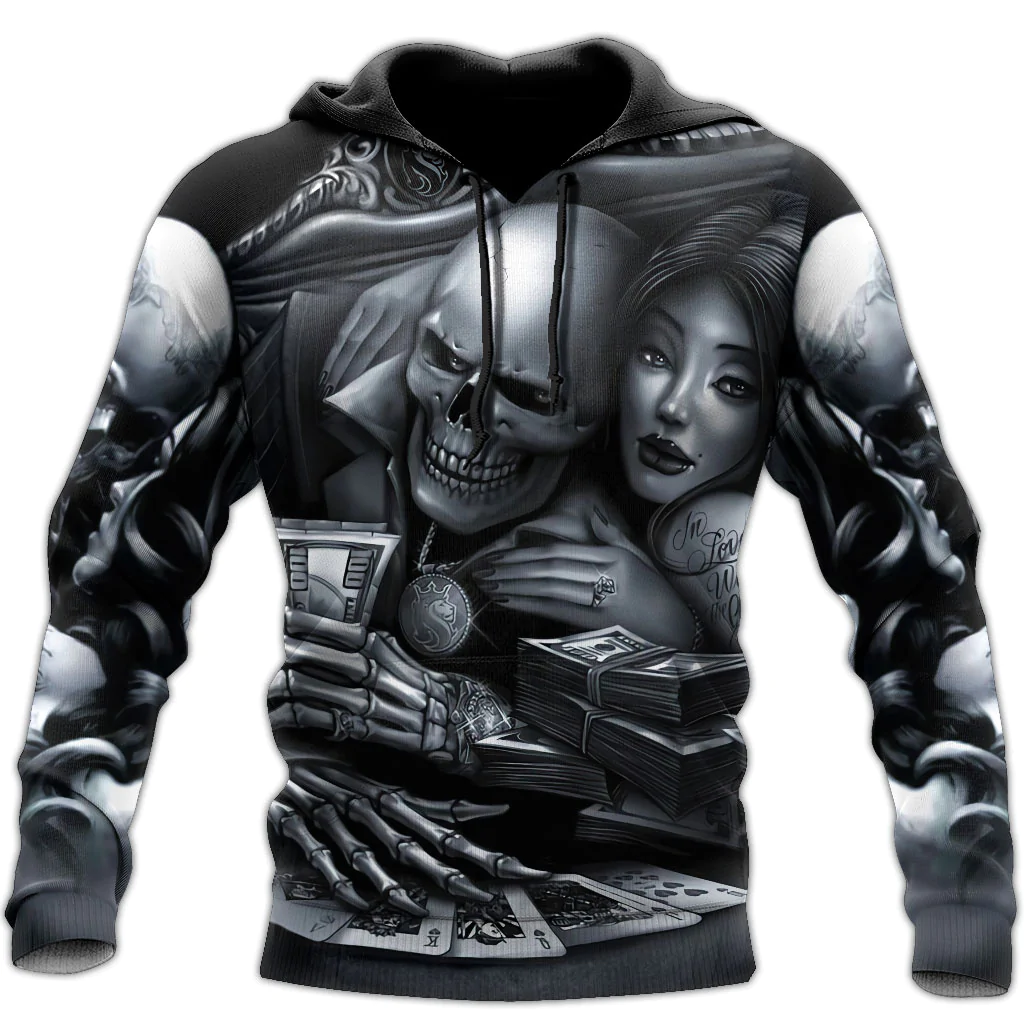 Skull Beauty Love Hoodie, 3D All Over Print Skull Hoodie With Night Pattern, 3D Cool Hoodies