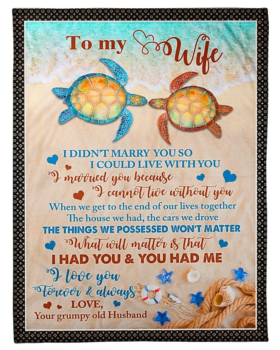 To My Wife I Had You & You Had Me, Turtle Couple Fleece Blanket For Valentine’S Day, Love From Husband Home Decor Bedding Couch Sofa Soft And Comfy Cozy