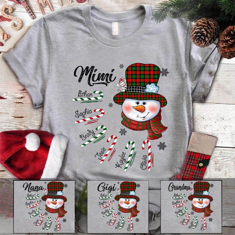 Mimi Snowman Candy Cane Christmas Personalized Grandma Shirt