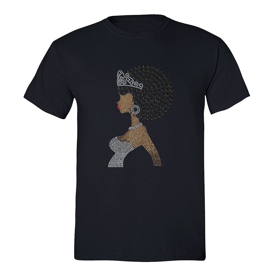 Xtrafly Apparel Men’S Tee Afro Lady Crown Sequin Rhinestone Fashionista Sexy African Rasta Rastafari Cornrows Jamaican Dj Crewneck T-Shirt