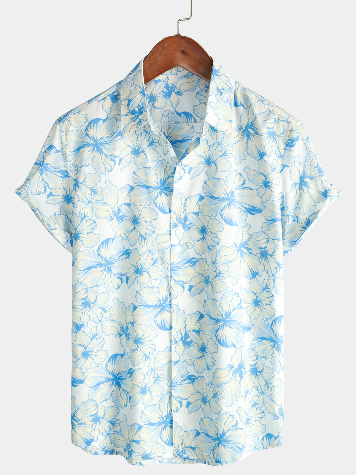 Cotton Breathable Summer Casual Floral Print Button Up Beach Short Sleeve Hawaii Shirt Ha34885