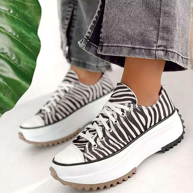 Microdeer 2022 Fashion Women Canvas Shoes Solid Platform High Top Lace Up Female Casual Sneakers Zebra Pattern Comfort Ladies Sports Shoes