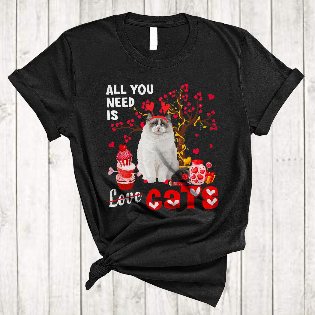 All You Need Is Cats Cute Valentine’S Day Hearts Tree Cat Kitten Lover Gifts T-Shirt