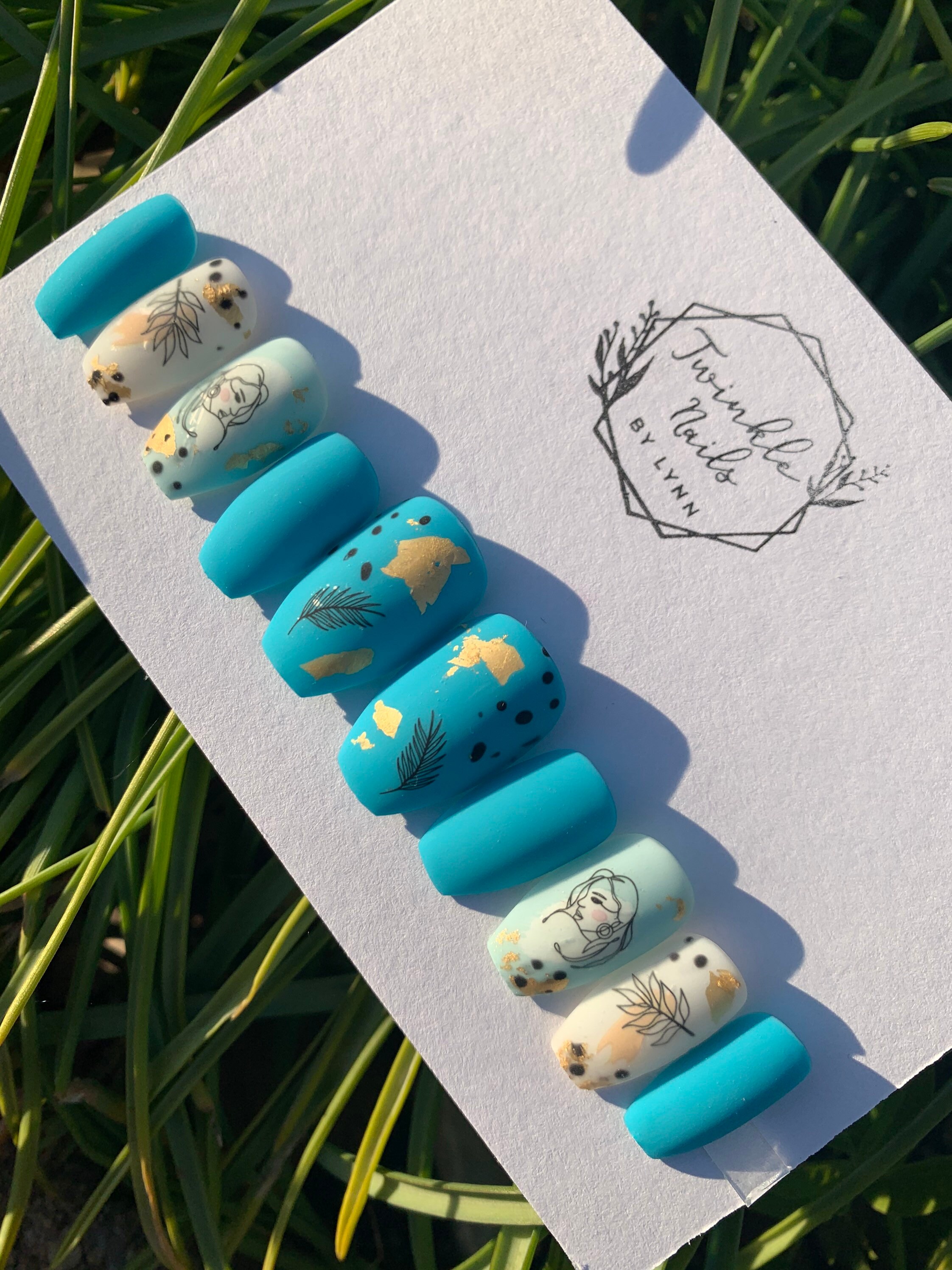 Blue Nail Design | Press On Nails | Fake Nails | Glue On Nails