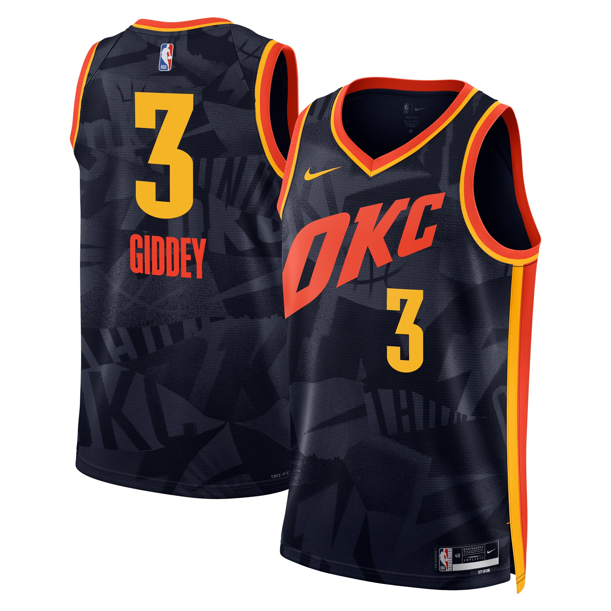 Oklahoma City Thunder City Edition Swingman Jersey 23 – Black – Josh Giddey – Unisex