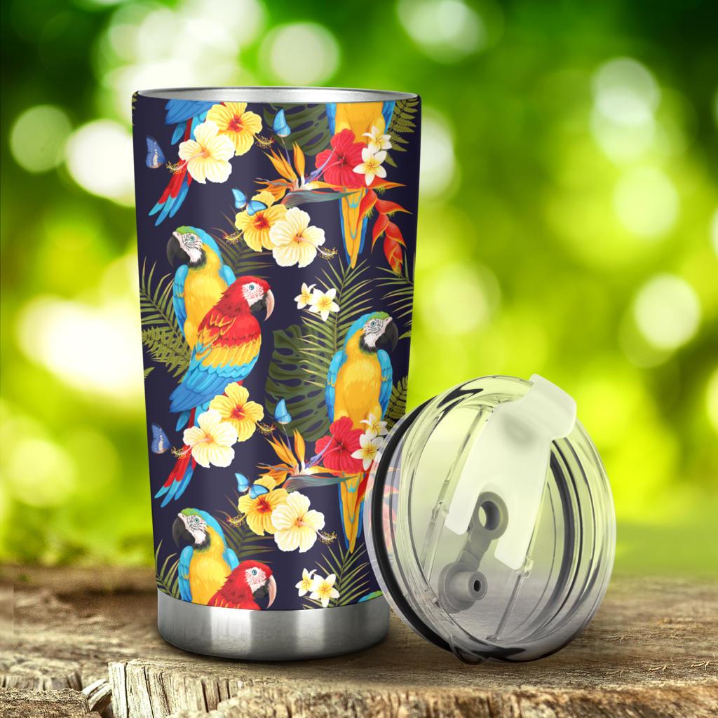 Colorful Parrot Flower Pattern Tumbler