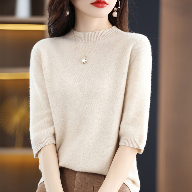 Sweater Women Winter 2022 Knitwears Cashmere Knit Pullover Blouse 100% Wool Short Sleeve New Fashion Female Clothing Jumper Tops alx