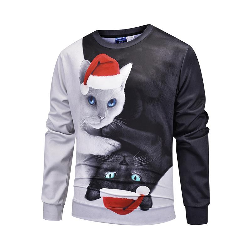 Christmas Sweatshirts – Cute Black and White Christmas Cat Icon 3D Sweatshirt