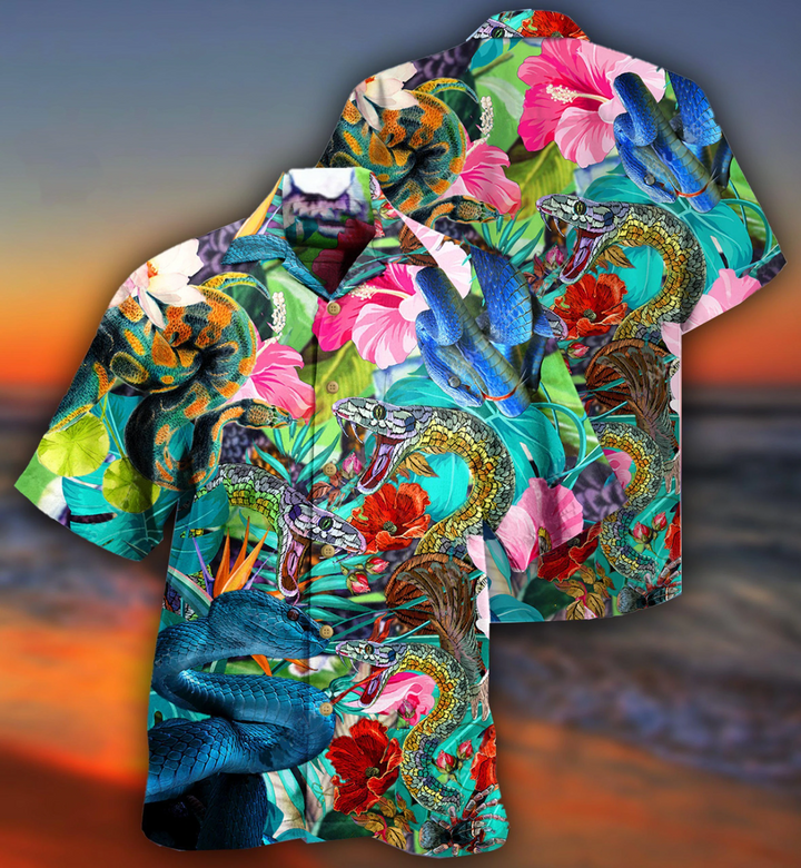 Animals Snake Tropical Flower Palm Leaves Colorful Painting Hawaiian Shirt 3D