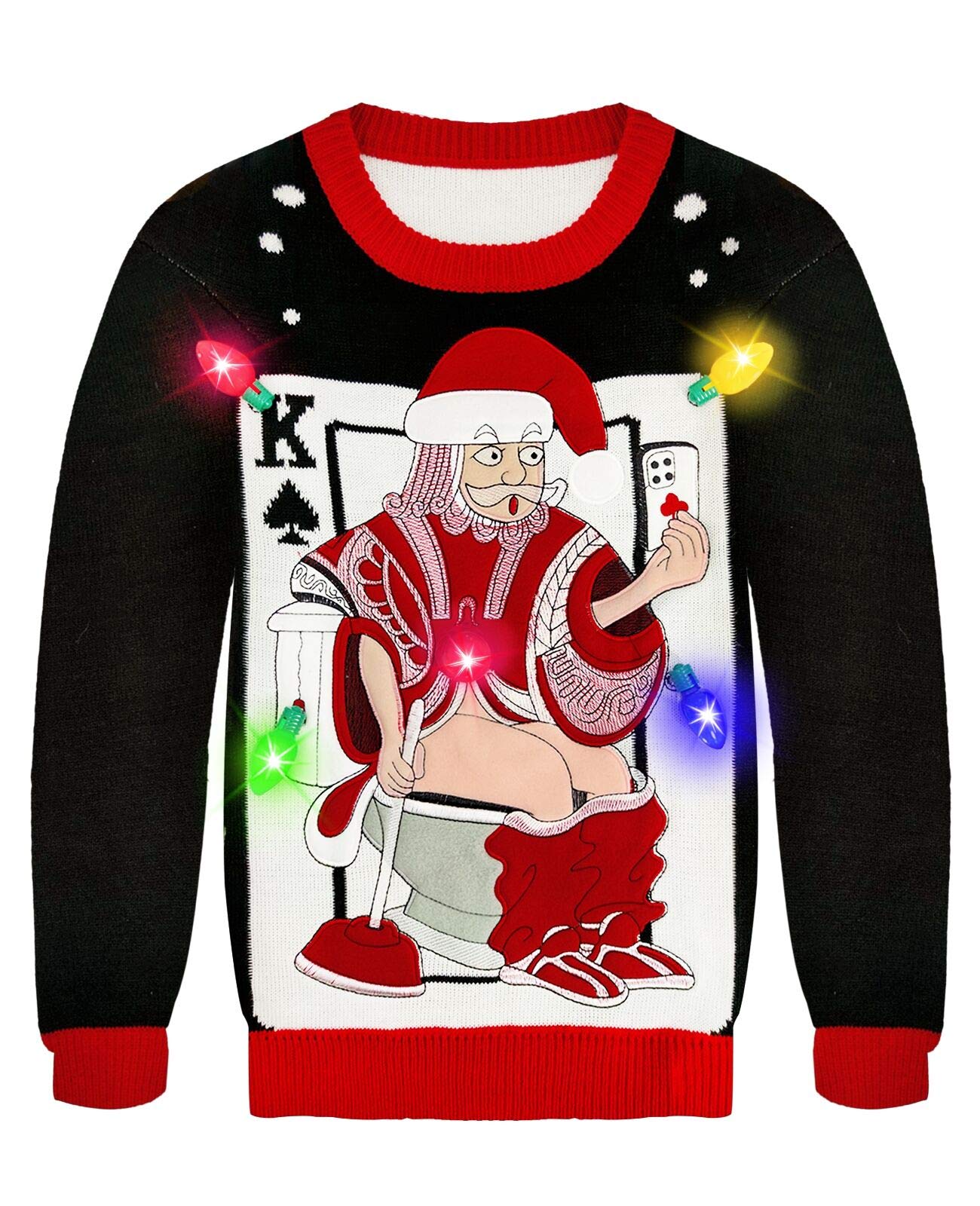 Camlinbo Light Up Men’S Christmas Sweater, 3D Santa Poker Ugly Sweater Knit New Year Eve Holiday Sweatshirt