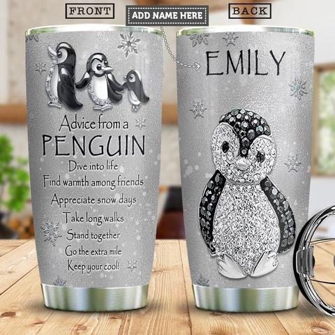 Penguin Advice Jewelry Style Personalized Stainless Steel Tumbler, Personalized Tumblers, Tumbler Cups, Custom Tumblers