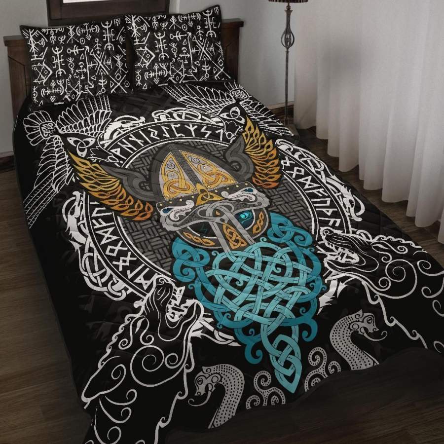 Viking Quilt Bed Set – Odin Helmet Valnut Helm Of Awe Odin HP27052001