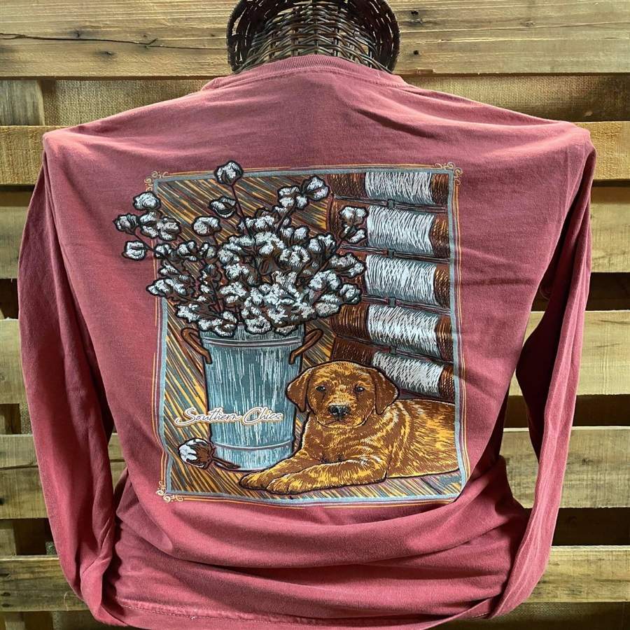 Southern Chics Apparel Puppy with Cotton Bale Comfort Colors Long Sleeve T Shirt