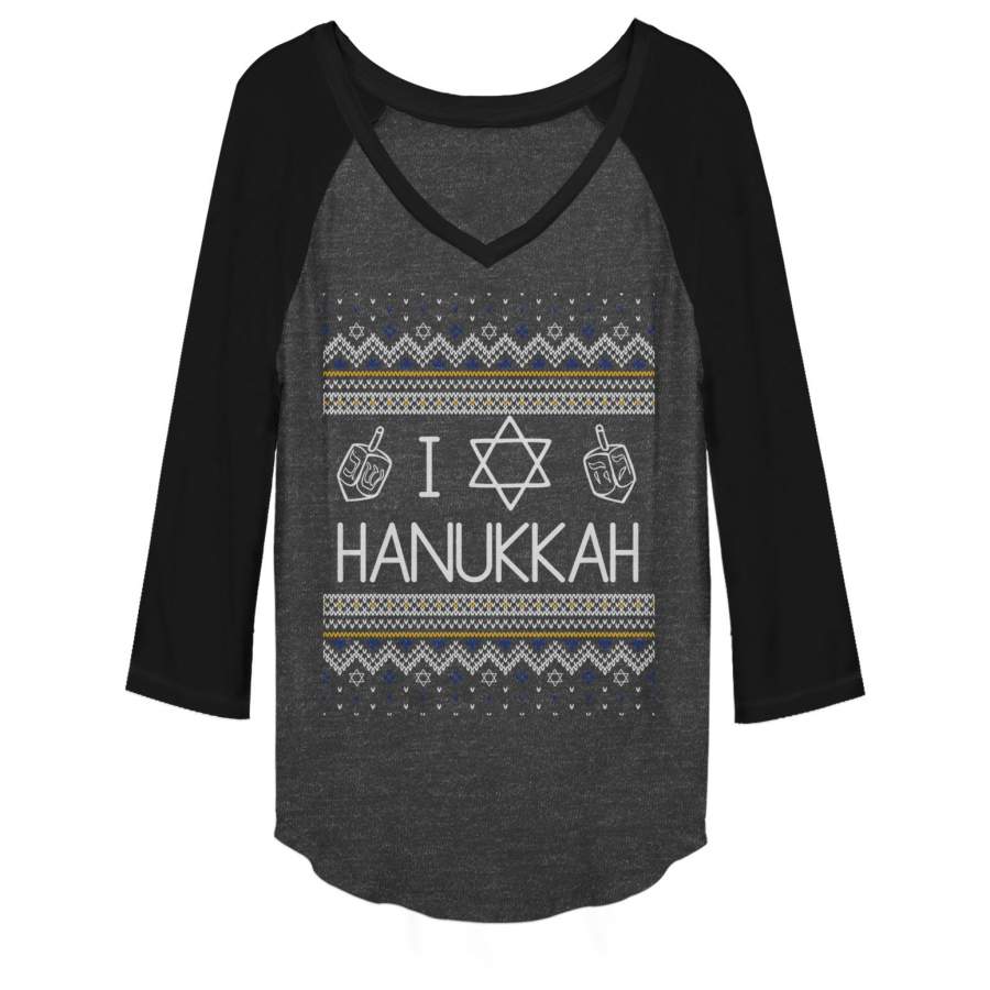 CHIN UP Junior’s Hanukkah Ugly Sweater Baseball Tee