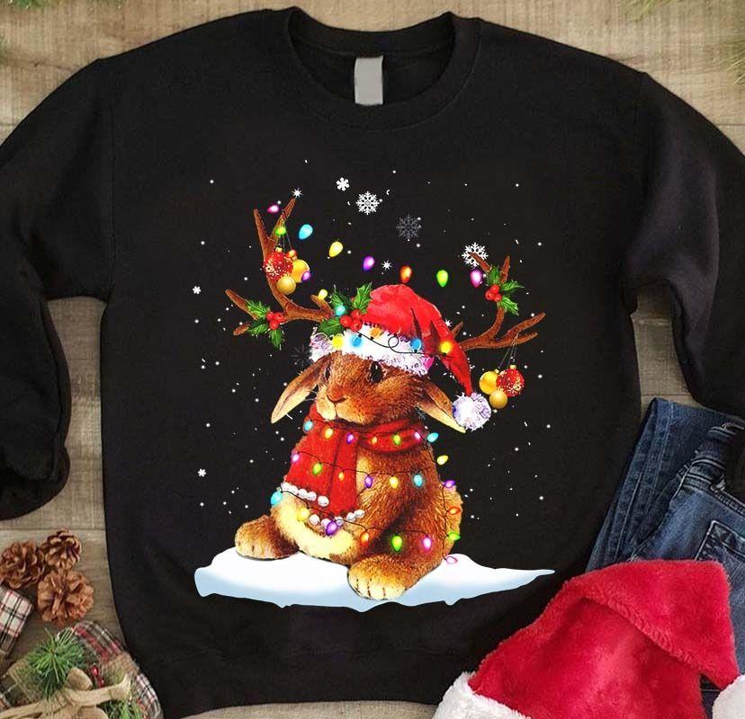 Christmas Domestic Rabbit Santa T Shirt Hoodie Sweater All Color Plus Size Up To S-5Xl