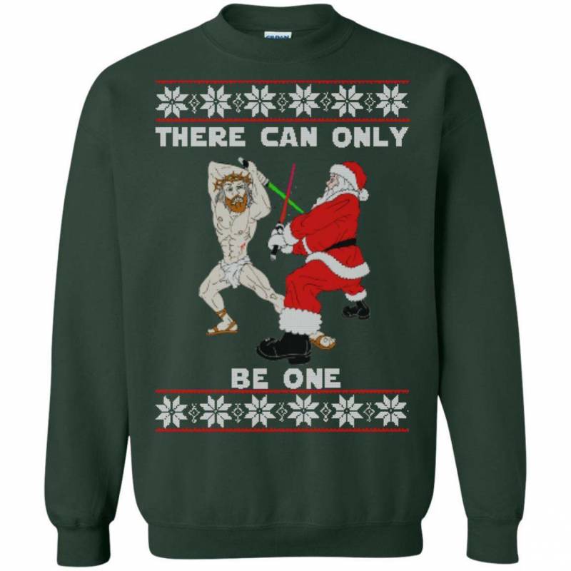 There Can Only Be One Jesus vs Santa Christmas Sweater T-Shirt