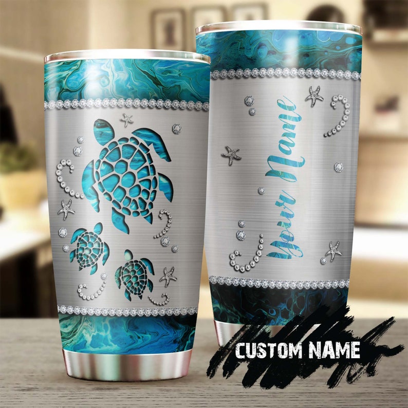 Blue Turtle Turquoise  Jewelry Style Personalized Tumbler-Turtle Present-Unique Tumbler-Birthday Christmas Gift For Turtle Lover