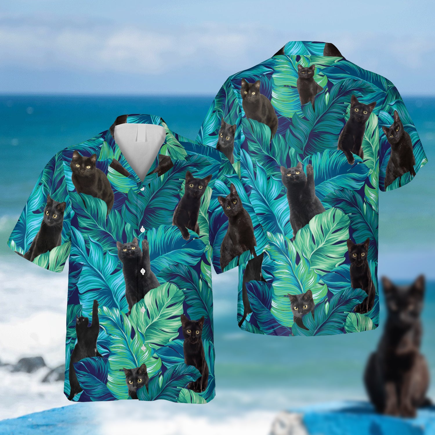 Black Cat Tropical Plants Hawaiian Kahala Shirts Ha15187