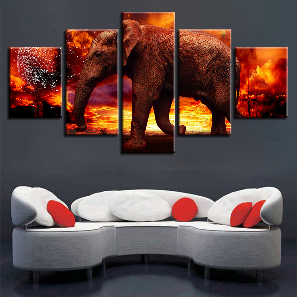 Elephants 5 Piece Hd Multi Panel Canvas Wall Art Frame