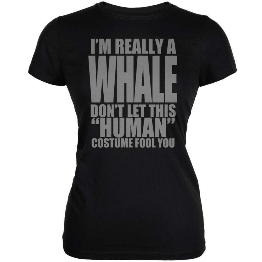 Halloween Human Whale Costume Black Juniors Soft T-Shirt