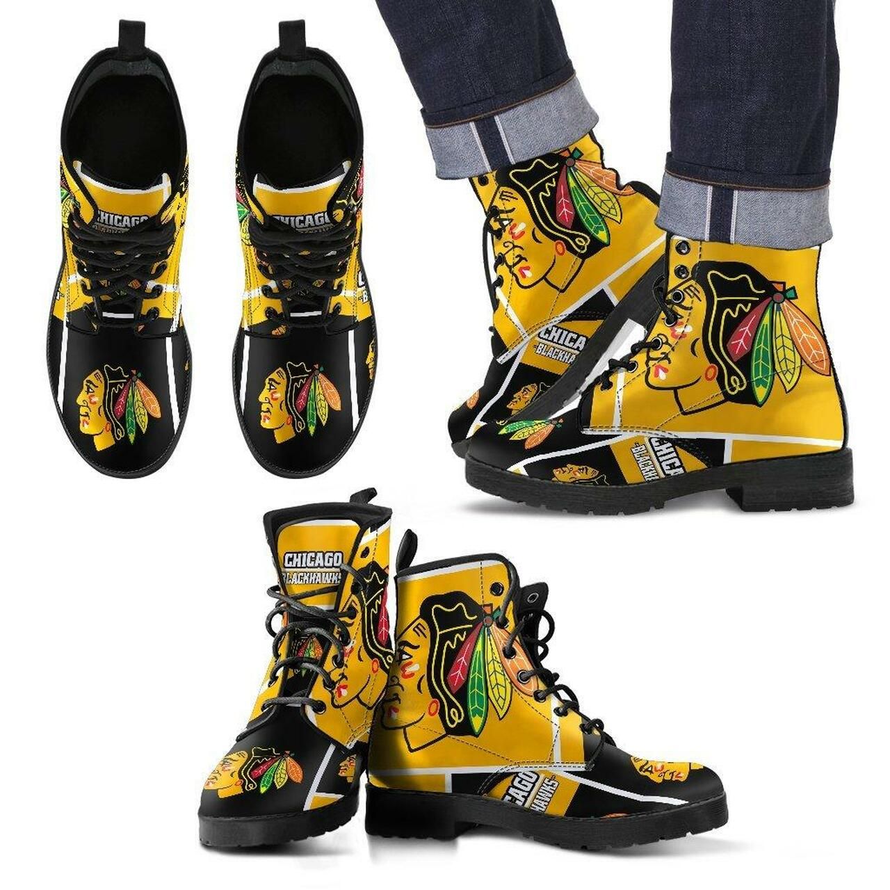 Chicago Blackhawks Leather Boots Fashion Women Boots Shoes Shoes5215