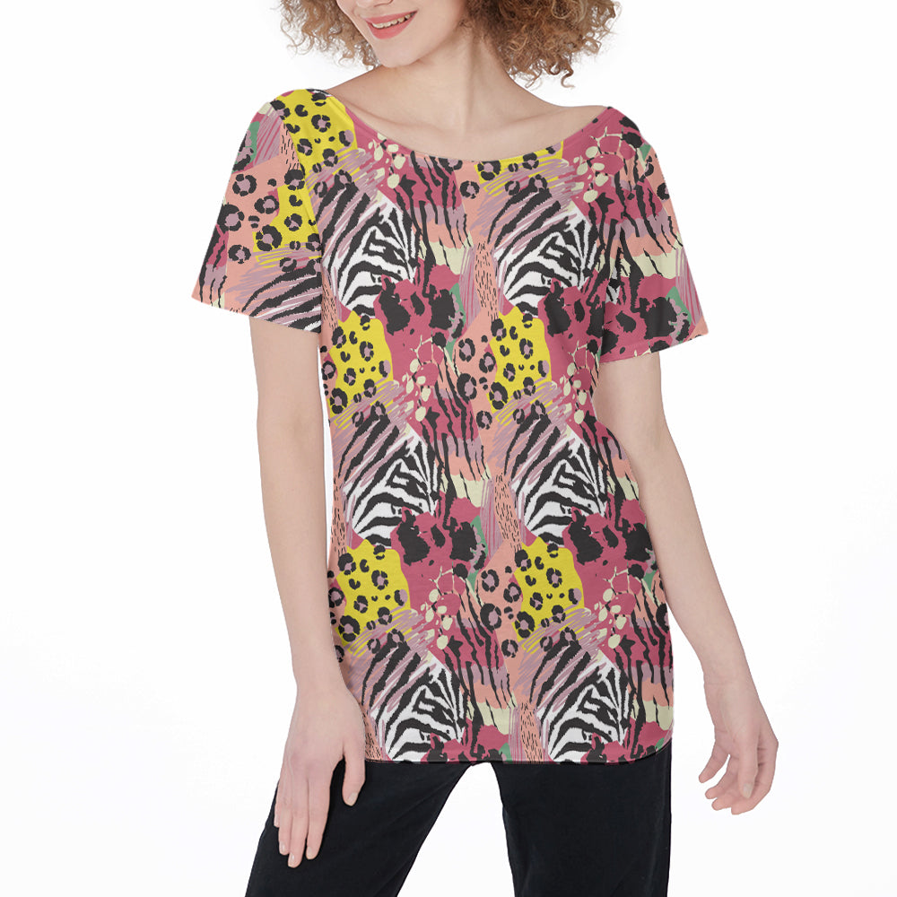 Exotic Leopard Skin Off Shoulder T-Shirt