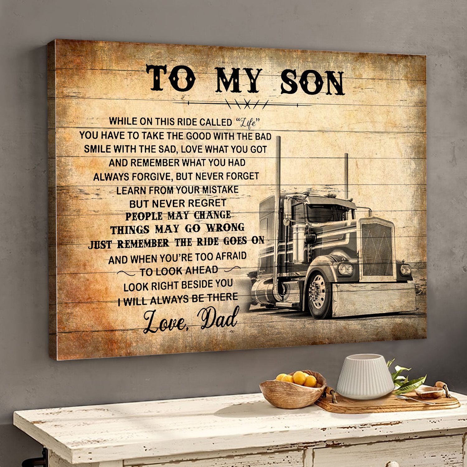 To My Son While On This Ride Called Life Love Dad Canvas, Poster Communion Gift Wall Art Decor, Home Decor