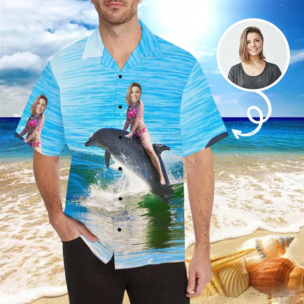 Customized Face Hawaiian Shirts, Sea Dolphin Photo Aloha Shirt, Gift For Boyfriend/Husband