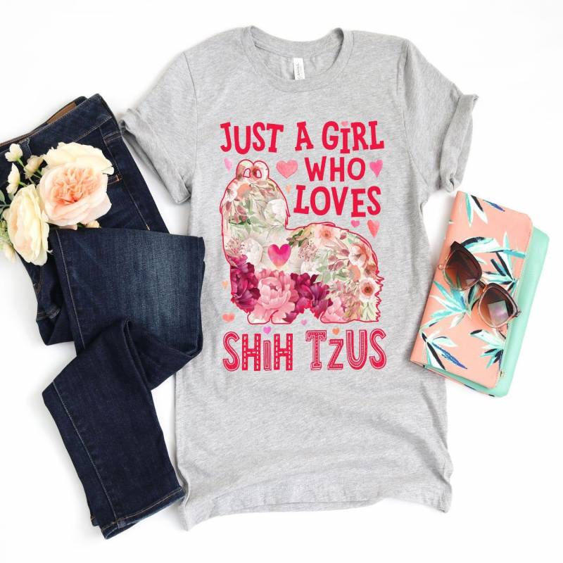 Crushtee Just a Girl Who Loves Shih Tzus Shirt Shih Tzu Gifts Shih Tzu Dog Flower Tee Pet Puppy Mans Bestfriend Tank Top Hoodie Long Sleeve Hoodie