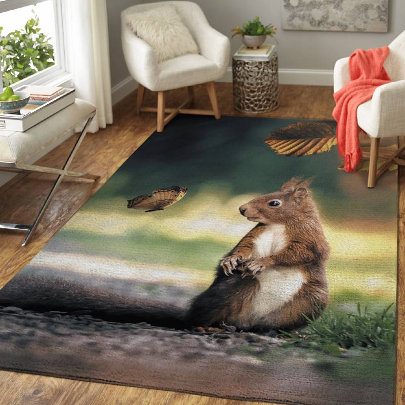 The Squirrel and Butterfly – Animals Area Rug Carpet