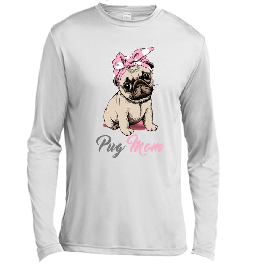 Mom Love Pink Bandana Puppy Pug in a Pink Headband – Canvas Long Sleeve Shirt