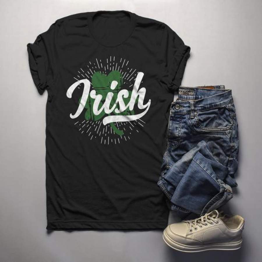 Men’s Irish T Shirt Vintage Clover Shirts Shamrock Graphic Tee Grunge Tshirt St. Patrick’s Day