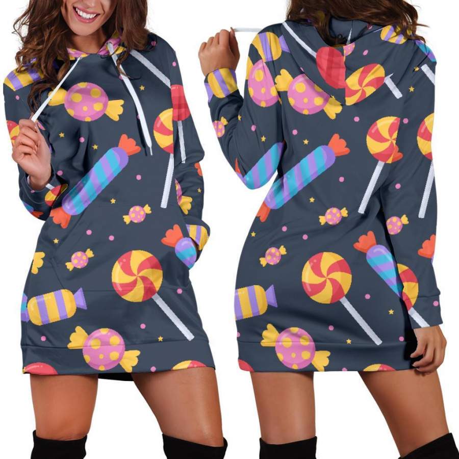 Candy Pattern Print Women Hoodie Dress