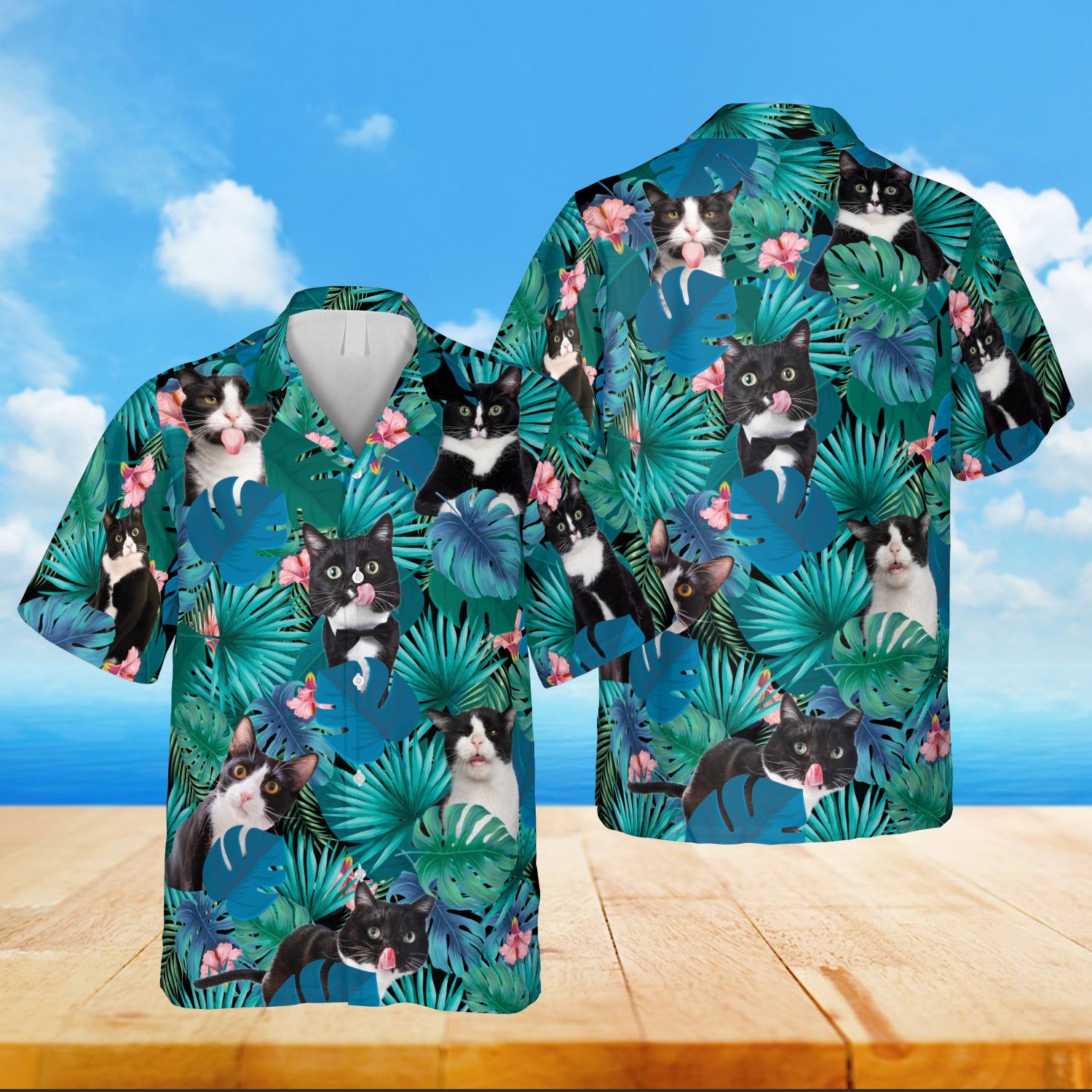 Floral Tuxedo Kitten Hawaii Beach Ha100213