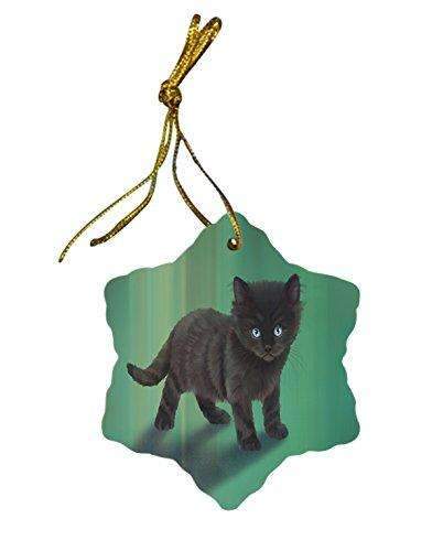 Black Kitten Christmas Snowflake Ceramic Ornament